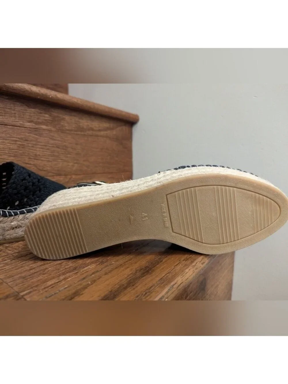 Browns Crochet Espadrille Sandal, black Woven Fabric Jute Platform SZ 11 EU 41